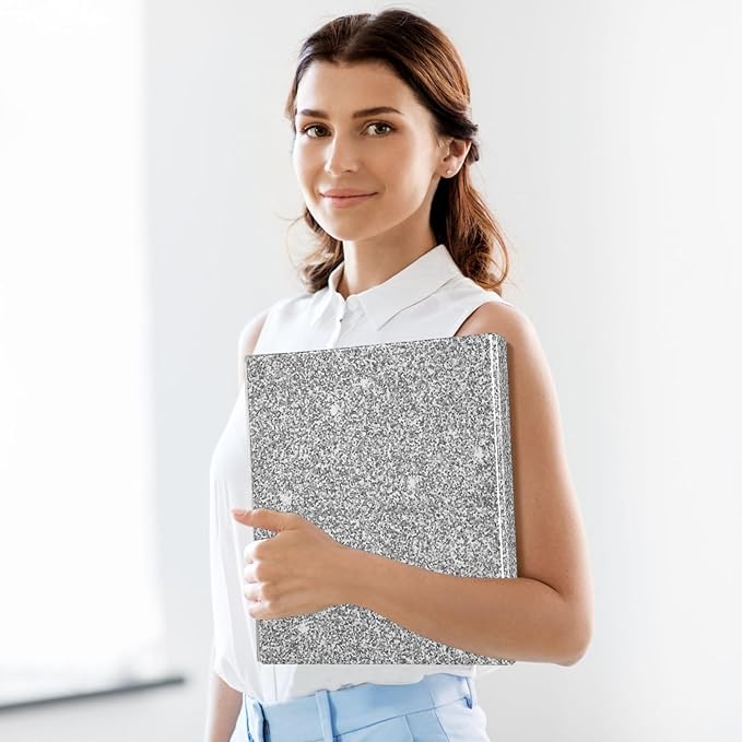 Bright Silver Glitter Decorative 3 Ring Binder 1.5 Inch Large View Binders with Pockets Holds 200 A4 Sheets File Organizer for Office College School, 1 Pack