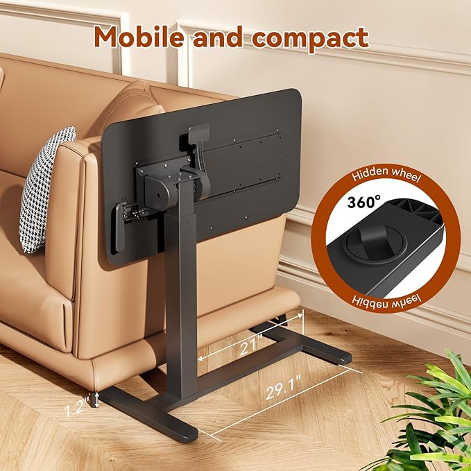 Mobile Standing Desk, Height Adjustable Left/Right Overbed Bedside Table, 90° Tiltable Portable Laptop Desk with Wheels, Foldable Computer Cart for Hospital Home Use, Black