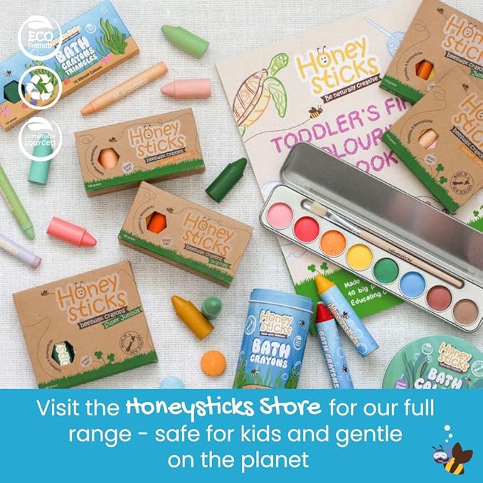 Honeysticks Jumbo Bath Crayons Non Toxic (16 Pack) for Toddlers 1-3 and Kids 4-8, Natural Beeswax Crayons, Food-Grade Colors, Fragrance Free, Non Irritating, Bath Toys for Bathtub, Shower, Gift