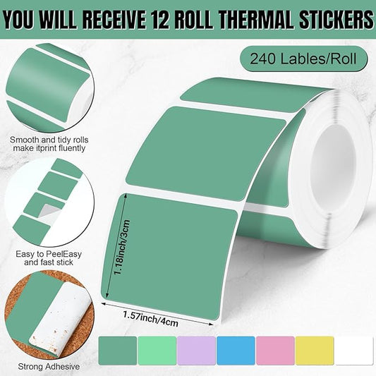 Ctosree 12 Rolls Printer Labels Adhesive Thermal Paper Waterproof Thermal Label Stickers Compatible with Phomemo M110 M221 M220 M120 M200 M110s Printer(Colorful,1.18 x 1.57 Inch)