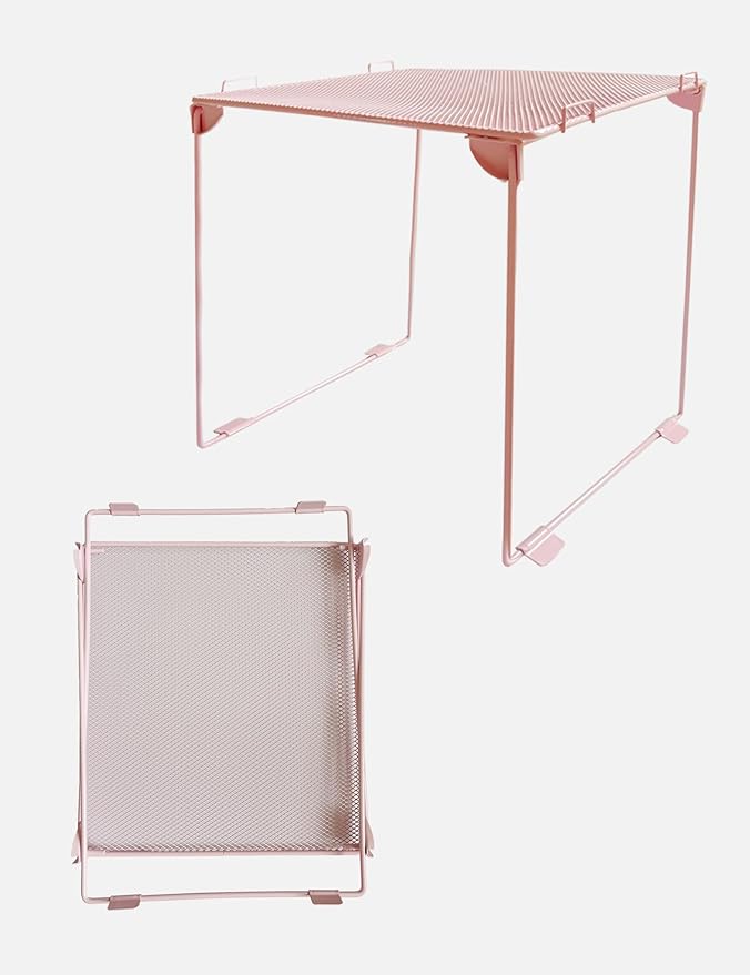 2 Pack Locker Organizer Shelf, Stackable Extra Tall Mesh Locker Shelf for Locker Decor, Back to School Essentials Locker Accessories, Fits Standard Size Locker for School, Gym, Work, Home (Pink)