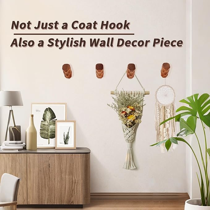 Solid Wood Wall Hooks 4 Pack - Non-Slip Rhombus Screw-Mounted Hangers, Heavy Duty Multi-Use Decorative hat Hooks for Bathroom, Kitchen, Entryway (Fits Various Wall Surfaces) (Black Walnut)