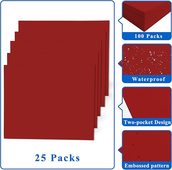 Zzrywuty 50 Packs Paper Folders with Pockets for Students,Businessmen and Office Workers,Letter Size,Two Pocket Folders with Card Slot for Office,Business, School Supplies (Red)