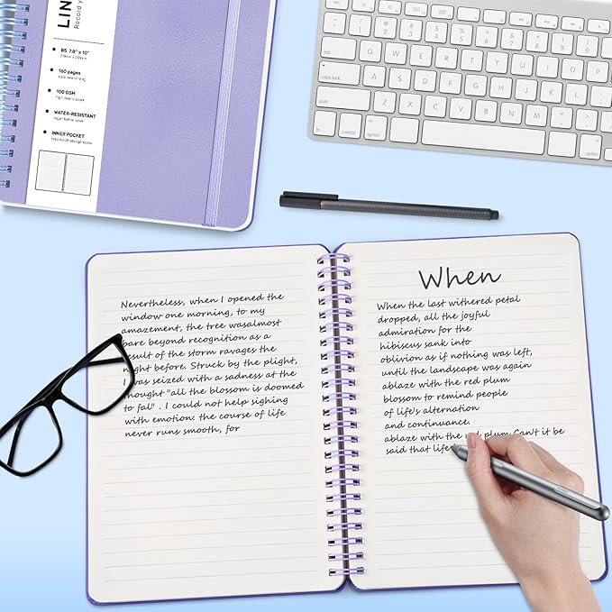 Lined Spiral Journal Notebook, B5 Spiral Notebook, 7.8''×10'' Journaling Notebooks for Work, School, Women, College Ruled Spiral Notebook, Hardcover Leather Notebook for Note Taking Business, Purple