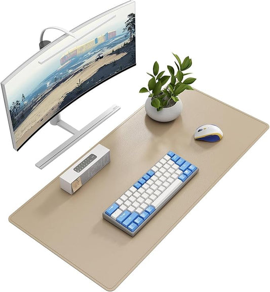 DAWNTREES Desk Mat Protector,PU Leather Desk Pad,Non Slip, Large Mouse Pad and Keyboard Mat, Waterproof Writing Pad for Office and Home (Beige,35.5''x16.9'')