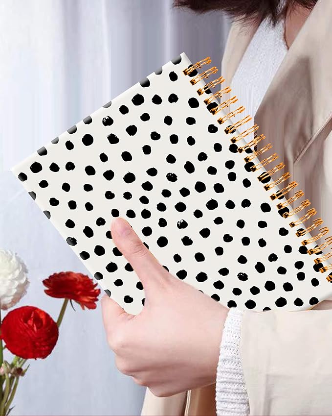 iampanda Spiral Journal Notebook,Strong TwinWire Binding with Premium Paper for Girl Women,Fashion 60 Sheets A5 College Ruled NotebookJournal,Perfect for School Office Home Gifts,Cute Black Polka
