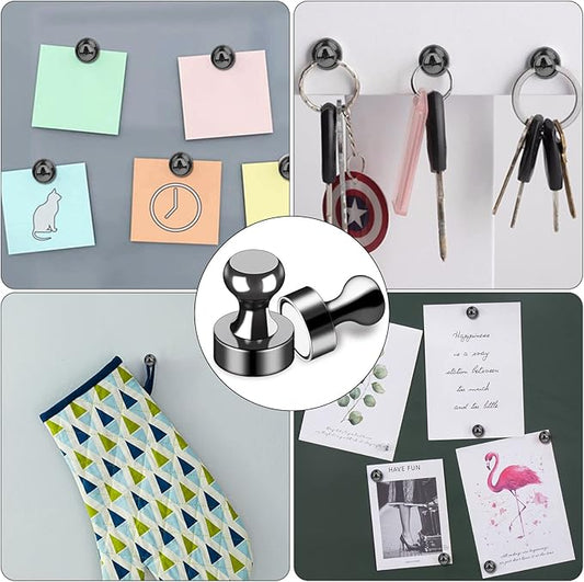 LOVIMAG 50Pcs Fridge Magnets, Black Refrigerator Magnets for Whiteboard, Strong Metal Magnet for Fridge, Whiteboard, Office, Classroom, Map, Kitchen,Magnetic Push Pins, Thumb Tacks Magnet