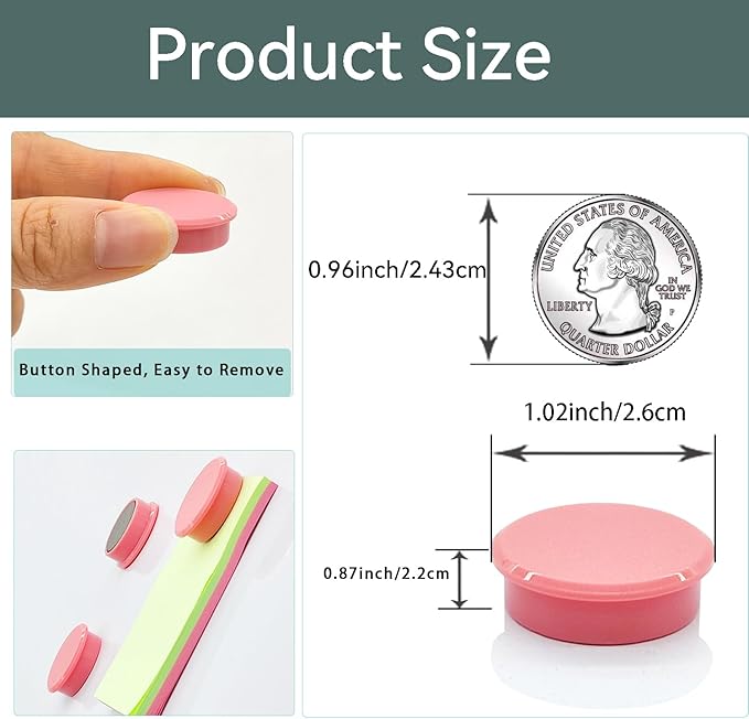 Fridge Magnets, 30 PCS Magnet Refrigerator Magnets Small Magnets for Whiteboard, Round Strong Magnets Heavy Duty Magnets Cute Mini Whiteboard Magnets for Fridge Locker Classroom Office (Pink)