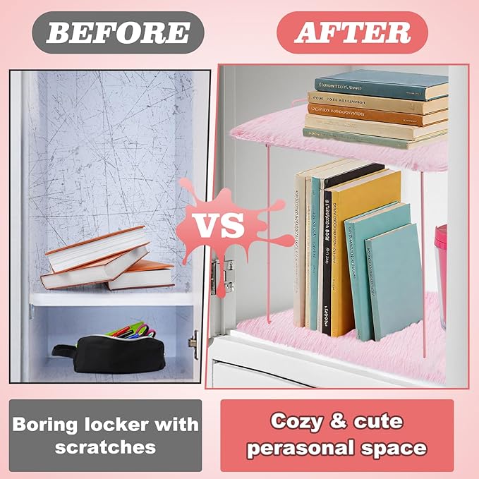 School Locker Rugs, Tie-dye 12 Inch Square Locker Decorations for Girls, Soft Fluffy Faux Fur Area Carpet with Anti-Slip Layer for Middle School Locker Decor Aesthetic Nail Photography (Pink, 2 Pcs)