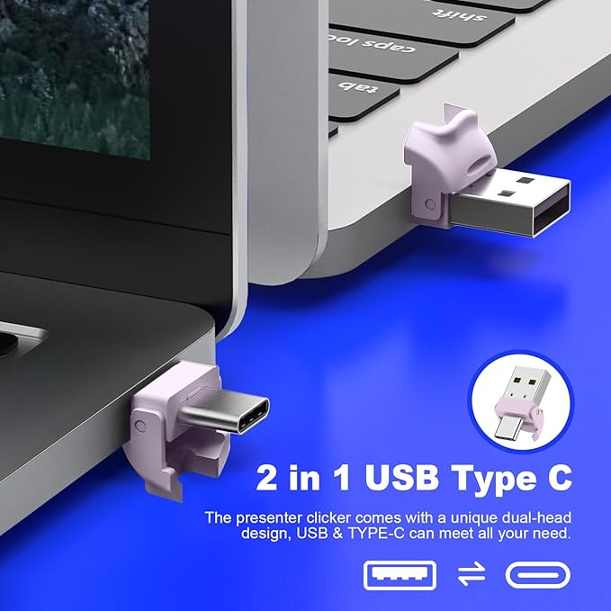 QUI Presentation Clicker for PowerPoint, RF 2.4GHz USB C Wireless Presenter Remote with Volume Control, PowerPoint Clicker Slide Advancer for Mac, Windows, Laptop, Keynote