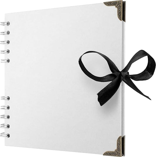 Bstorify Square Scrapbook Photo Albums 36 Pages (18 x 18 cm) White Thick Paper, Hardcover, Metal Corners, Ribbon Closure - Ideal for Your Scrapbooking Albums, Art & Craft Projects 7 x 7 Inch