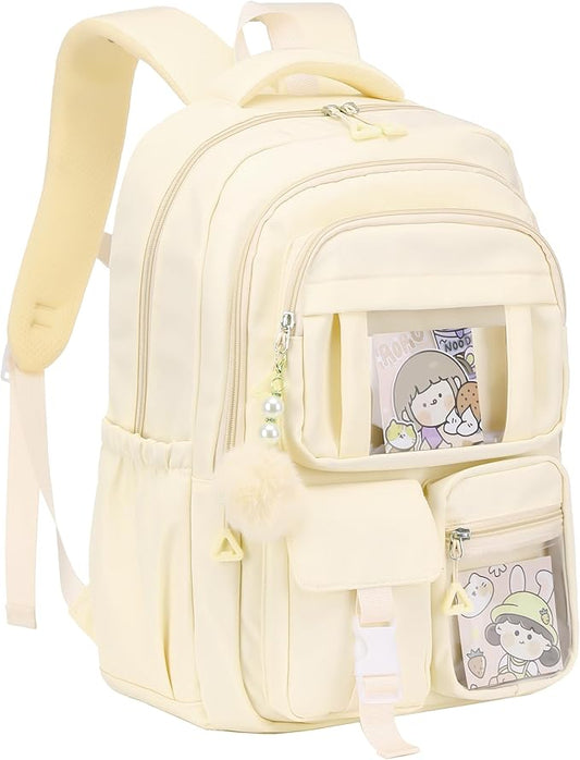 School Backpack for Girls, 15.6 Inch Laptop School Bags for Middle Students-Kindergarten Elementary College Backpacks,Large Backpack for Teen Girl Students Casual Travel Daypacks-Beige