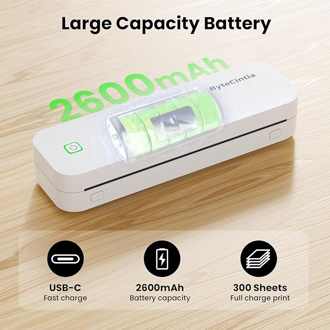 Portable Printer for Travel, Bluetooth Thermal Printer Supports 8.5 x 11 Inch US Letter Size, Compatible with Android and iOS & Laptop Inkless Mobile for Office, Car, School