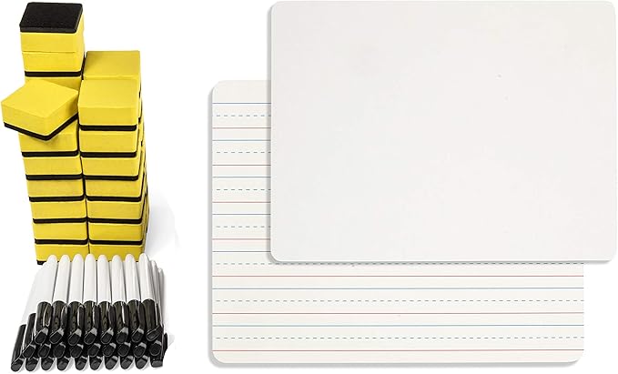 Blue Summit Supplies Double Sided Dry Erase Lapboards, with Markers and Erasers, Personal Whiteboard Slate Classroom Set for Teachers, Students, 9 x 12 Inch, 30 Pack