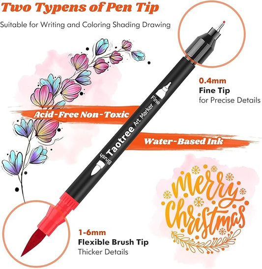 Taotree 150 Colors Dual Tip Art Markers Pens for Kids Adult Coloring Book, Artist Fine & Brush Tip Coloring Markers Drawing Pen for Journaling Note Taking Lettering Calligraphy Craft Art Supplies Set