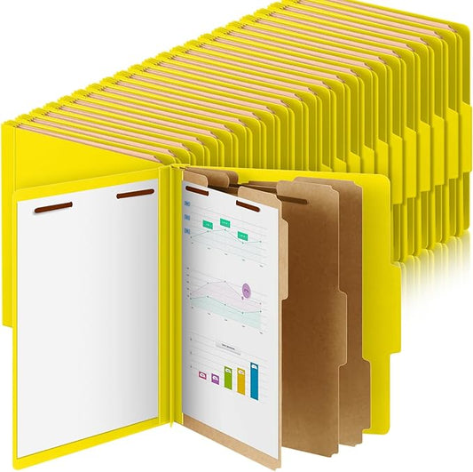 48 Pcs Classification Folders Letter Size, 3 Divider Pressboard File Folder with Fasteners, Expanding File Organizer Bulk for Teachers, Clergy, Office, Church, Christmas Donations (Yellow)