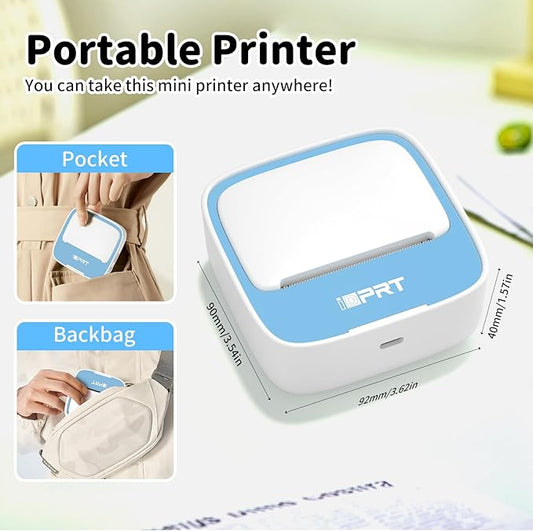 iDPRT Sticker Printer, Portable Thermal Printers Bluetooth Inkless Printer with 1 Roll Sticker Paper, Sticker Maker for Home Office School, Compatible with Android & iOS Phones, Blue