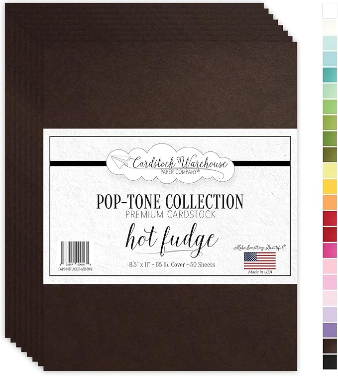 Cardstock Warehouse Pop-Tone Hot Fudge Brown Cardstock Paper – 50 Sheets, 8.5 x 11" - 65 lb / 175 GSM Premium Brown Card Stock for Die-cutting, Crafts, Printing, Card Making and DIY Projects