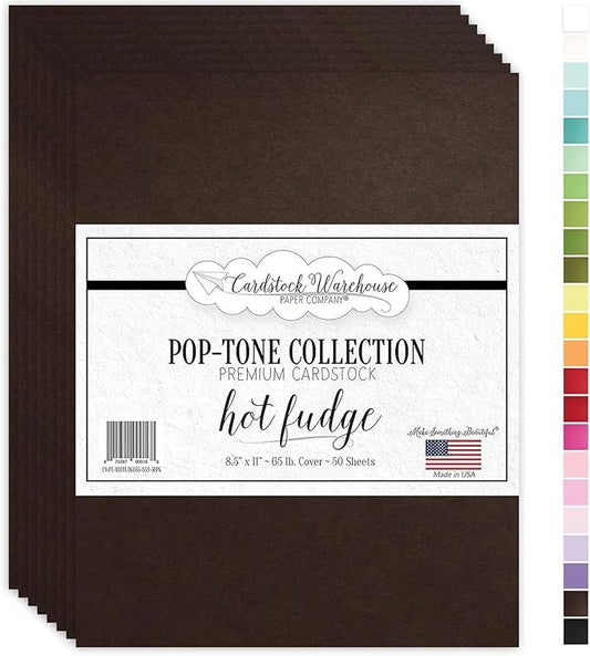 Cardstock Warehouse Pop-Tone Hot Fudge Brown Cardstock Paper – 50 Sheets, 8.5 x 11" - 65 lb / 175 GSM Premium Brown Card Stock for Die-cutting, Crafts, Printing, Card Making and DIY Projects