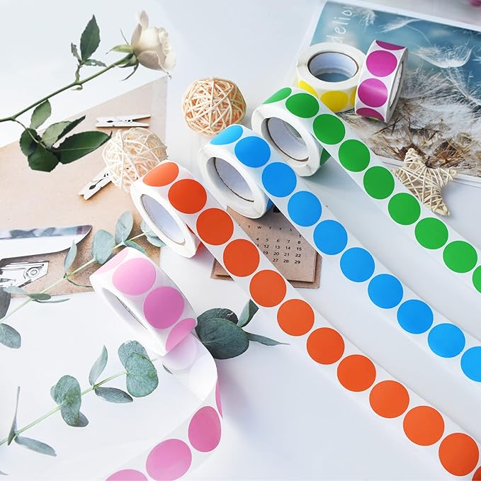 3000 Pieces 1 Inch Round Color Coding Labels Writable Circle Dot Labels Self Adhesive Color Round Stickers for Inventory Home Organize, File Classification(6 Rolls, 6 Colors)