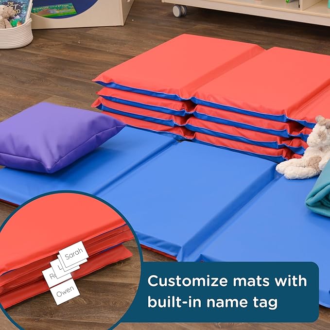 Angels Rest Daycare 2" Kids Nap Mats, 5 Pack, Red-Blue, CF400-519RB, Toddler 4-Section Folding Classroom Floor Sleeping Mats for Daycare or Preschool