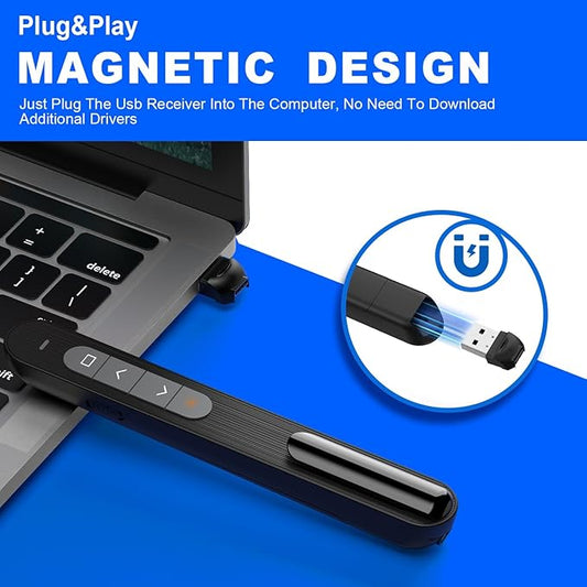 QUI Presentation Clicker for PowerPoint, RF 2.4GHz USB C Wireless Presenter Remote with Volume Control, PowerPoint Clicker Slide Advancer for Mac, Windows, Laptop, Keynote