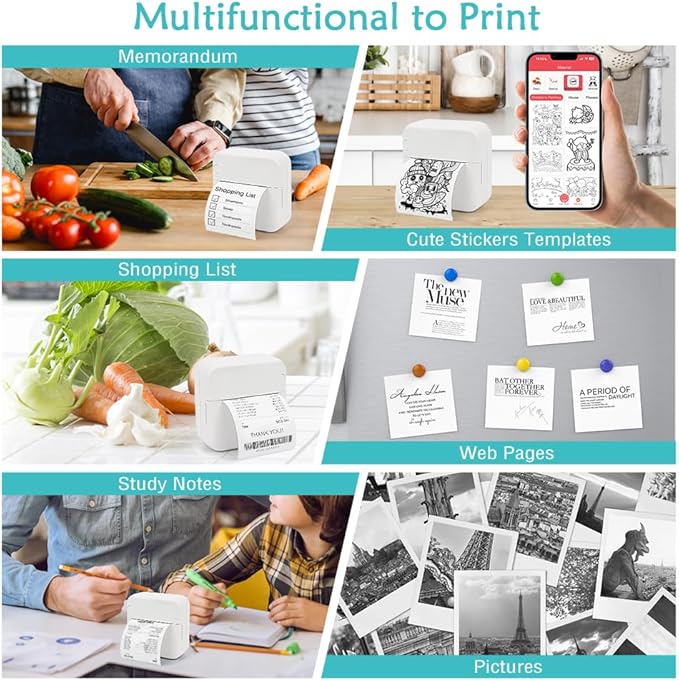 MXiiXM Mini Sticker Printer, Portable Mini Pocket Printer for iPhone, Smart Inkless Thermal Printer with 13 Roll Papers, Bluetooth Mini Printer for Notes, Photos, Stickers, Labels, Receipts (Green)