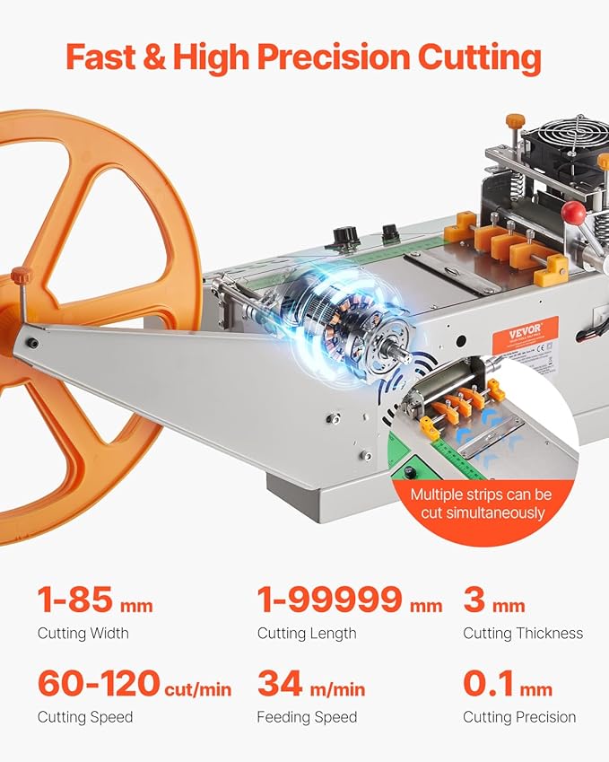VEVOR Automatic Webbing Cutting Machine, Hot and Cold Ribbon Cutting Machine with Adjustable Temperature and LCD Display, Auto Zipper Tapes Cutter for Nylon Webbing, Elastic Bands, Shoelaces