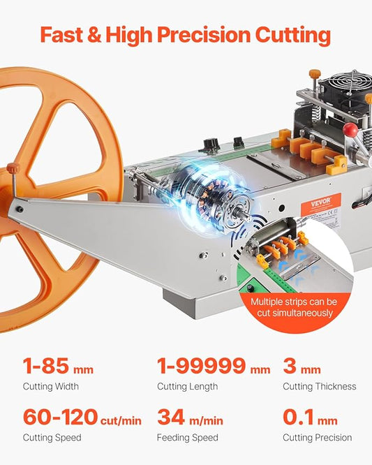 VEVOR Automatic Webbing Cutting Machine, Hot and Cold Ribbon Cutting Machine with Adjustable Temperature and LCD Display, Auto Zipper Tapes Cutter for Nylon Webbing, Elastic Bands, Shoelaces