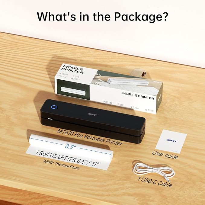 iDPRT Portable Thermal Printer, 300DPI Inkless-Bluetooth Small Mobile Printers Wireless for Travel, Office, Vehicles, Home Use, Supports 8.5" x 11" US Letter, A4 A5, Compatible with iOS, Android, PC