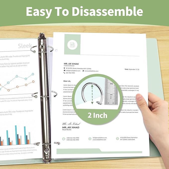 SUNEE 3 Ring Binder 2 Inch 1 Pack, Clear View Binder Three Ring PVC-Free (Fit 8.5x11 Inches) for School or Office Supplies, Green