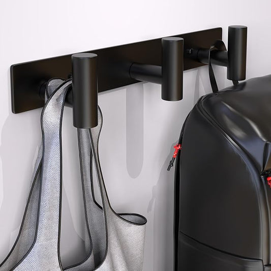 Wall Mounted Coat Rack-3 Hooks, Heavy Duty Stainless Steel Hook Rail for Towel Coat Hat Purse Bag Jacket, Towel Hooks for Entryway Bathroom Kitchen (Black 3 Hooks - 1 Pack)