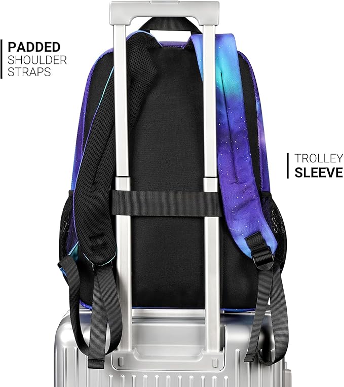 ZORFIN 26L Backpack for School, College, and Travel: Water Resistant Bookbag with 8 Compartments - Night Aurora SkyBlue