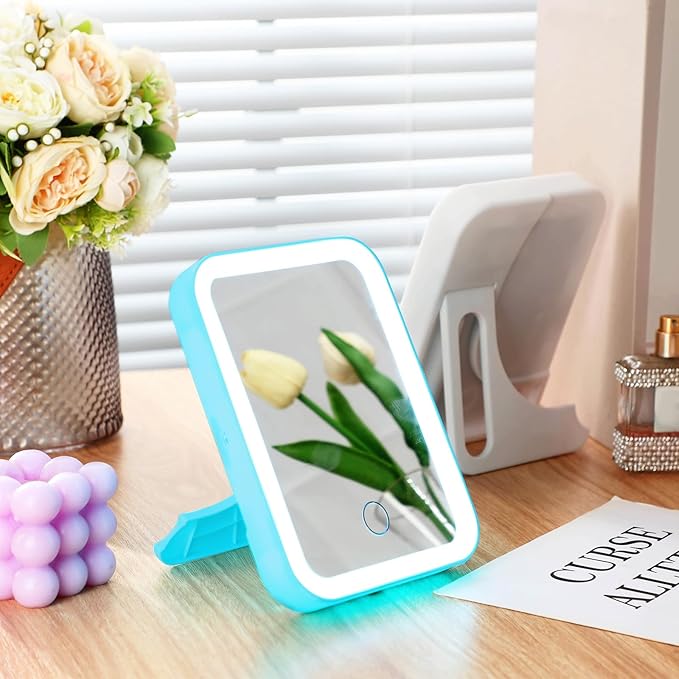 Sintuff 2 Pcs Light Up Locker Mirror Accessories Rectangular Magnetic Mirror for Locker, Bathroom, Household Refrigerator, Workshop Toolbox or Cabinet(Blue, White)