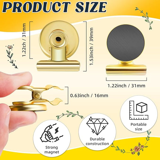 Grtard 6 Pack Magnetic Clips Heavy Duty, Magnet Clips for Fridge, Refrigerator Magnets, Strong Magnetic Clip,Scratch Free Magnets with Clip for Refrigerator, Whiteboard, Classroom, Locker(Gold)