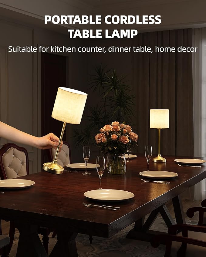 Cordless Table Lamp, 8000mAh Battery Operated Lamp with Stepless Dimming, 2700K LED Rechargeable Desk Lamp, Portable Touch Control Wireless Lamp for Kitchen, Dining Room, Bedroom, Living Room, Dorm