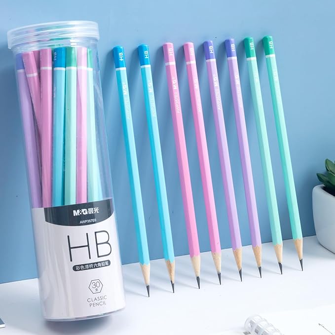 M&G 30 Pcs Hexagon Colored Pencils for Kids, Multicolor HB Unsharpened Pencils Graphite Wood Pencils with smooth writing for School, Office Supplies, Painting, Sketching, Weddings, Party
