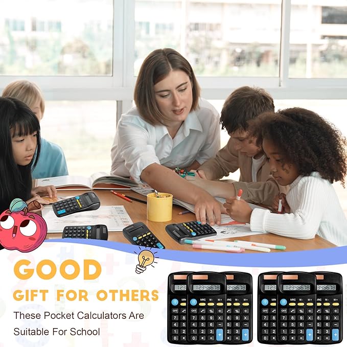 36 Packs Pocket Size Mini Black Calculator Basic Calculators for Handheld Angled Students 8 Digit Display Solar Battery Dual Power Small Calculator for Students Kids Home Office