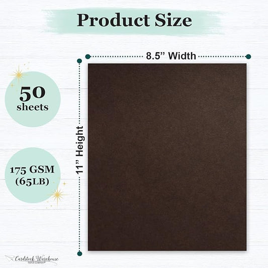 Cardstock Warehouse Pop-Tone Hot Fudge Brown Cardstock Paper – 50 Sheets, 8.5 x 11" - 65 lb / 175 GSM Premium Brown Card Stock for Die-cutting, Crafts, Printing, Card Making and DIY Projects