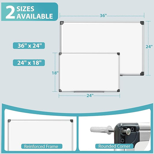 36"x24" White Board for Wall, Aluminum Frame Dry Erase Board, Hanging Magnetic Whiteboard with 1 Eraser & 2 Markers & 4 Magnets for Home, School, Office, Dorm Room, Classroom