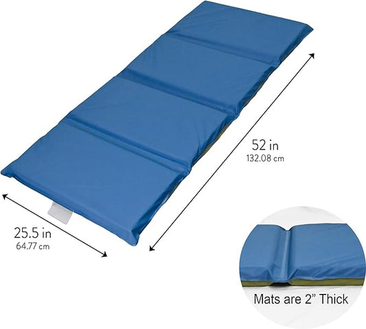 Children's Factory Nap Mats, 2 inch Thick Toddler Nap Mats for Preschools and Daycares, Comfortable and Soft 4 Section Folding Nap Mat, Sage and Deep Water, 1 mat included