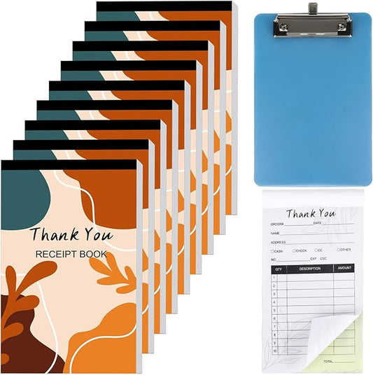 10 Pack Boho Thank You Receipt Book for Small Businesses 2-Ply Carbonless 50 Sets of Forms Per Book Aesthetic and Easy to Use Receipt Pad Invoice Book Business Supplies with Easy Tear-Out 5.5 x 3.3 In