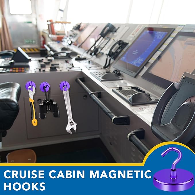 LOVIMAG Cruise Ship Essentials, 150Lbs Magnetic Hooks Heavy Duty, Purple Magnetic Hook for Cabins, Strong Magnets Hook for Hanging-12 Pack