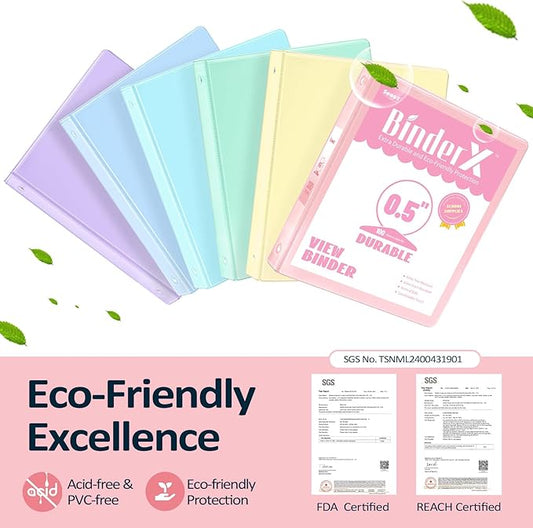 4 Pack Extra Durable 3 Ring Binders 0.5 Inch, Sooez 0.5” Three Ring Binder, Eco-Friendly & PVC Free, Customizable Clear View Cover for Letter Size 8.5 x 11'' Paper, School Office Supplies for Girl