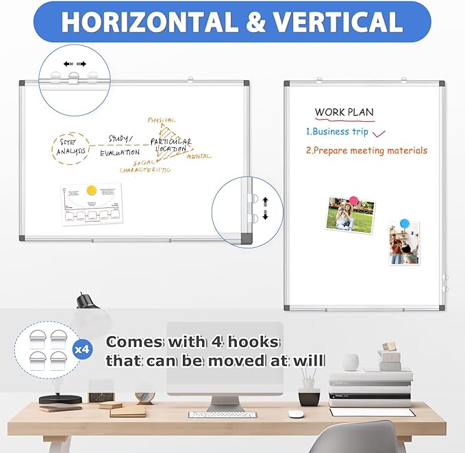 WALGLASS Large White Board, 60" x 40" Double-Sided Dry Erase Board Magnetic Whiteboard for Wall, Hanging Mounted Whiteboard Silver Aluminium Frame for Home, School, Office