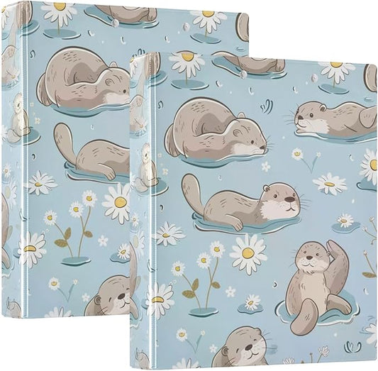Otter Daisy Flower Blue Decorative 3 Ring Binder 1.5 Inch Large View Binders with Pockets File Organizer for Office College School, 1 Pack