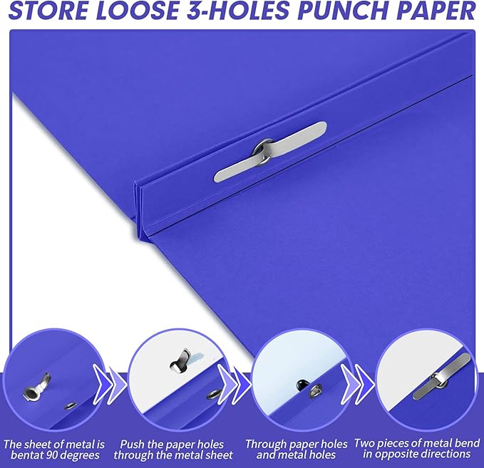 Two Pocket Folders, RAZCC 50 Pack Two Pocket with Prongs, 3 Prong Pocket Folders Letter Size, Paper Folders with Prongs for School Office Home Business, Assorted 5 Colors