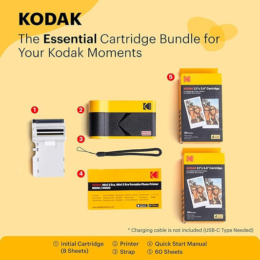 KODAK Mini 2 ERA 4PASS Portable Photo Printer (Yellow, Printer + Initial 8 Sheets + 60 Sheets)