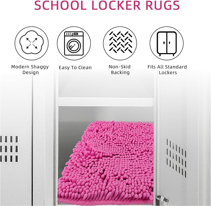 Locker Rug School Girl Rugs Carpet Chenille 100% Microfiber Locker Carpet with Non Skid Backing Locker Decorations (Rose Red, 11.5X17.5)