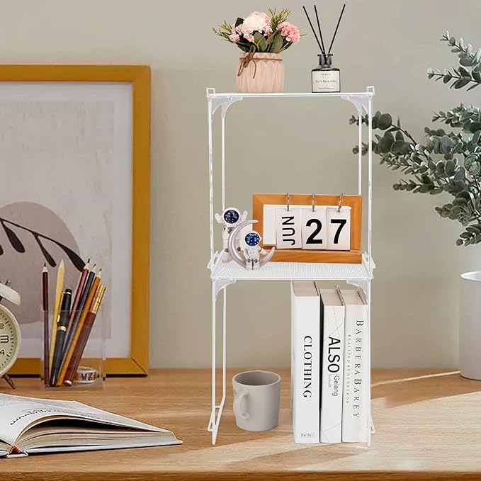 Locker Organizer Shelf Stackable Extra Locker Shelf for School Locker Organizer Storage Cabinet Accessories Suitable for School, Office, and Home use (2, White)